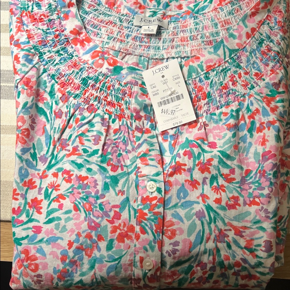 NWT, J.CREW FLORAL, SHORT SLEEVE TOP, COTTON/LINEN SIZE L - Picture 8 of 10